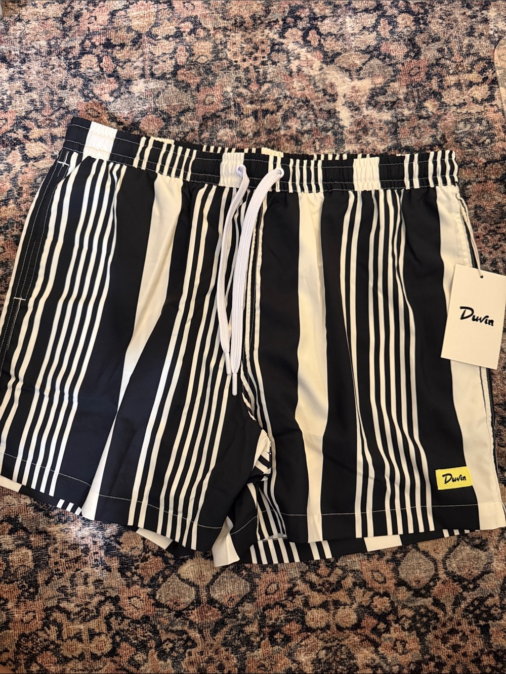 DUVIN Black & White Striped Men’s Swim Shorts